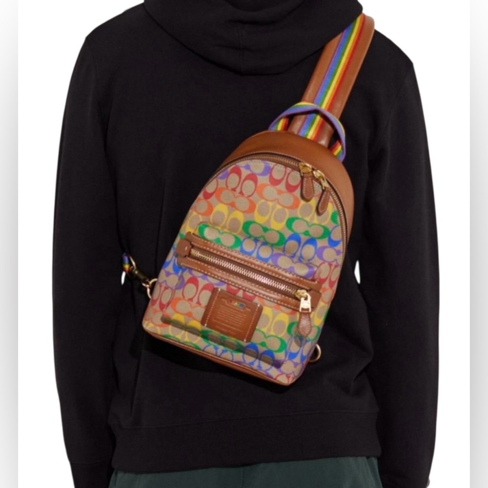 Coach Academy Backpack w/Matching Slim Card Case, In Rainbow Signature Canvas - Picture 15 of 16